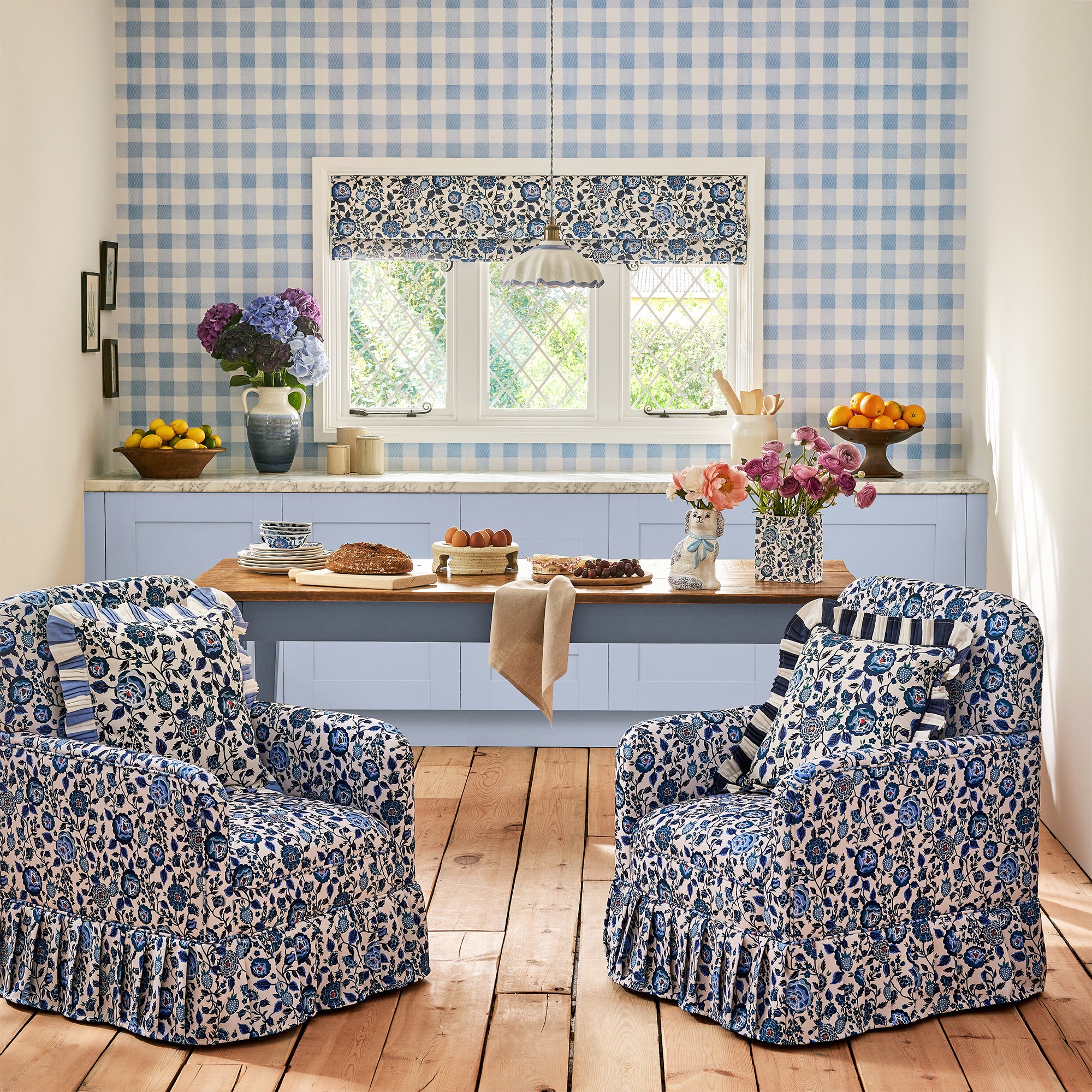 Painted Gingham Wallpaper 125514 By Cath Kidston In Blue